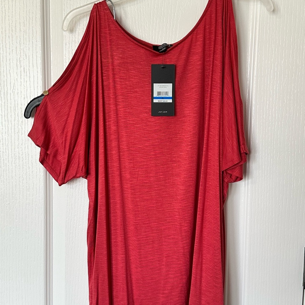 New York & Company Orange Asymmetrical Cut Out Tunic